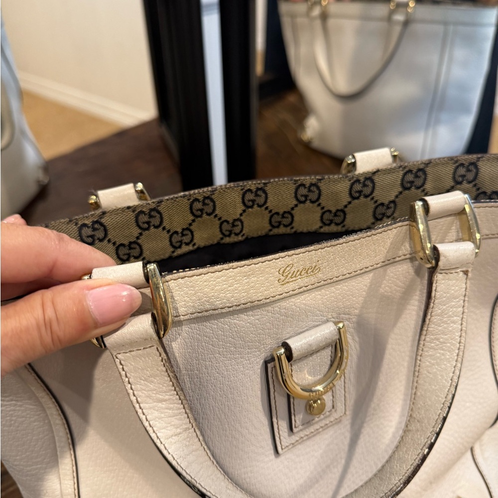 Gucci Cream Leather Tote with Gold Accents